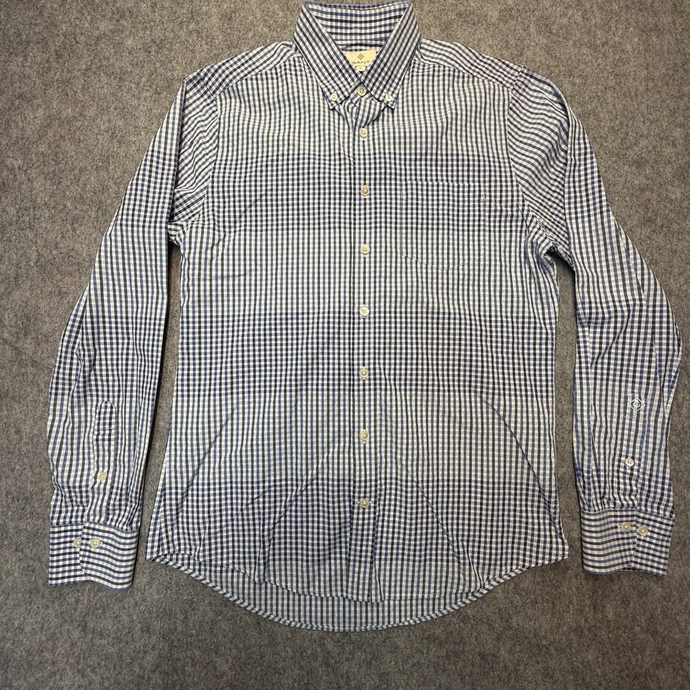 GANT Cotonificio Albini Shirt Mens Medium Gingham Button Down Cotton Blue Check
